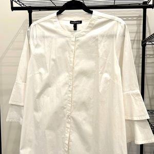 White maternity button down with tiered sleeves